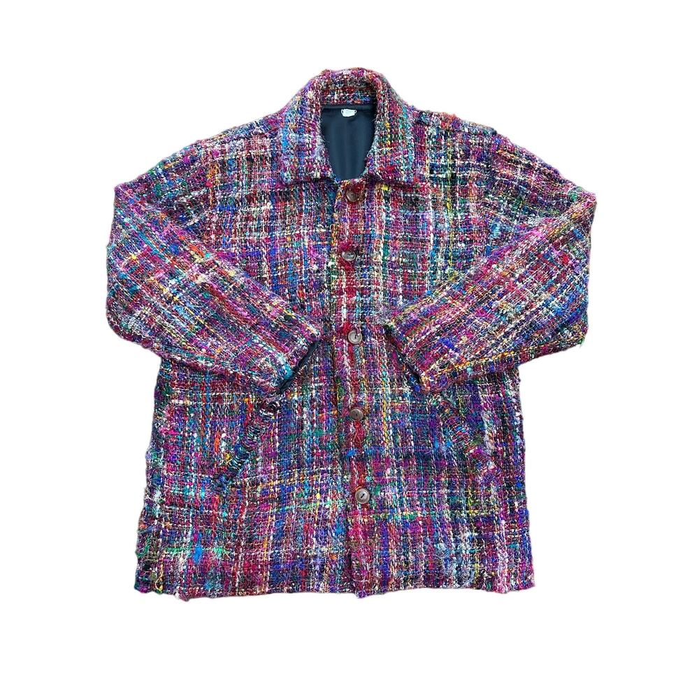 Vintage 100% Silk Fully Lined Jacket Made in Nepal Colorful Art to Wear Boho Med